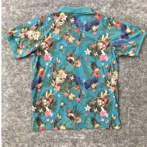 Jungle Animal Polo Shirt Mens 2XL AOP Teal Flowers Hawaiian - Picture 9 of 9